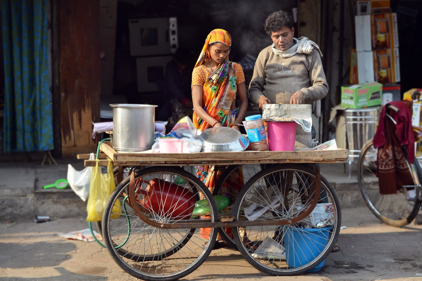 A compact street-food setup illustrating customer-facing service